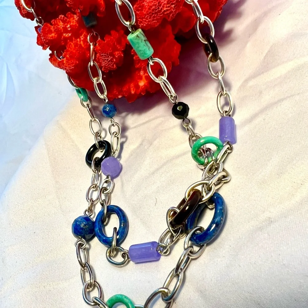 Whitney Kelley’s Colorful link Necklace, Sterling Silver 925, 18” long. - Picture 9 of 12